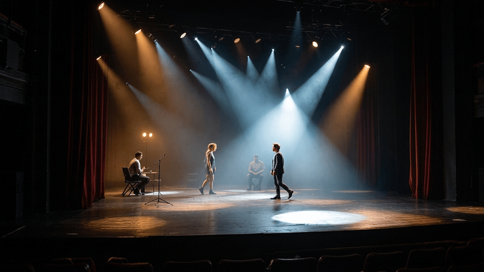 Warm and cool lighting transitions in a performance